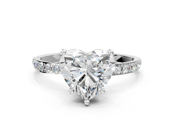 White gold Heart Cut Diamond Pavé Band Solitaire Ring with Four-Prong Setting_24