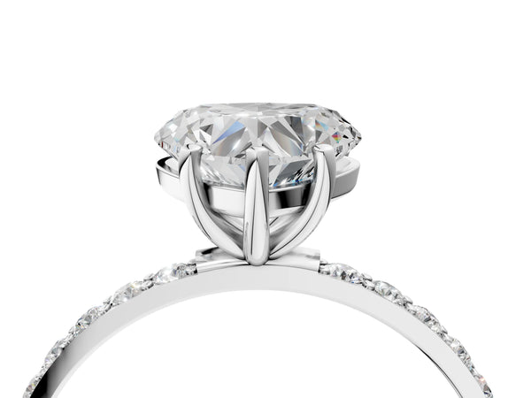 White gold Heart Cut Diamond Pavé Band Solitaire Ring with Four-Prong Setting_28