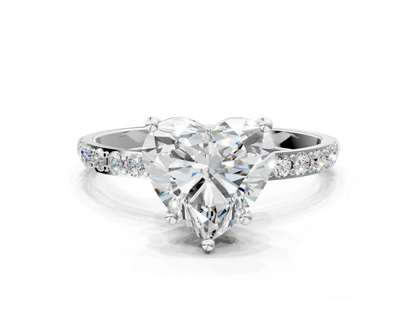 White gold Heart Cut Diamond Pavé Band Solitaire Ring with Four-Prong Setting_30