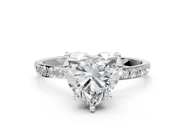 White gold Heart Cut Diamond Pavé Band Solitaire Ring with Four-Prong Setting_48
