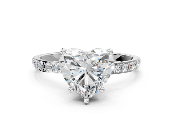 White gold Heart Cut Diamond Pavé Band Solitaire Ring with Four-Prong Setting_90