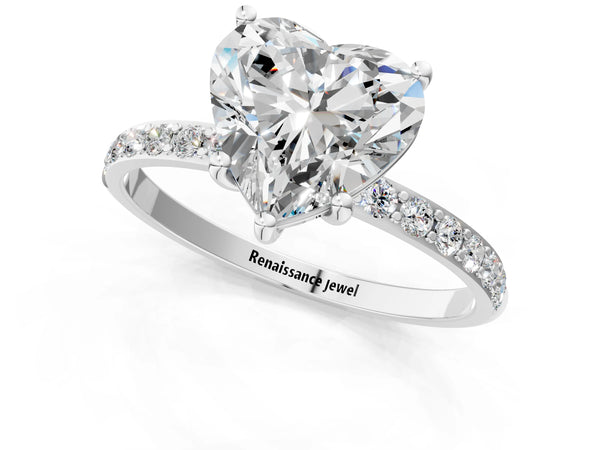 White gold Heart Cut Diamond Pavé Band Solitaire Ring with Four-Prong Setting_97