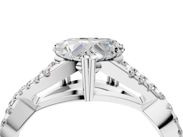 White gold Heart Solitaire Twist Band with Pavé Setting and Four-Prong Setting_16