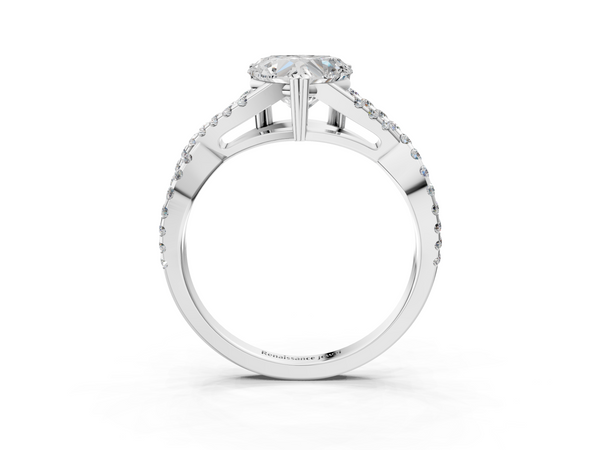 White gold Heart Solitaire Twist Band with Pavé Setting and Four-Prong Setting_3