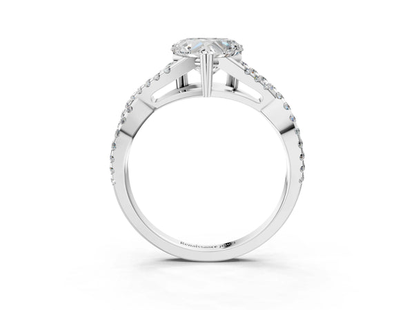 White gold Heart Solitaire Twist Band with Pavé Setting and Four-Prong Setting_57
