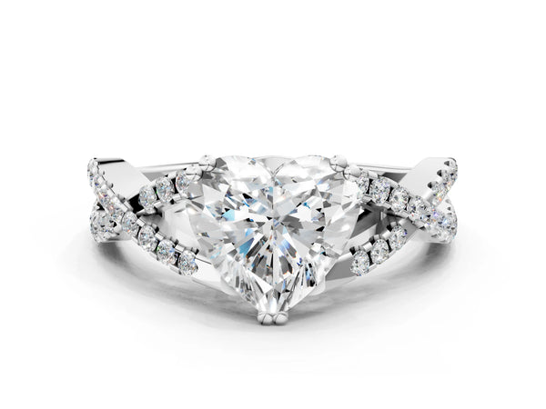 White gold Heart Solitaire Twist Band with Pavé Setting and Four-Prong Setting_72