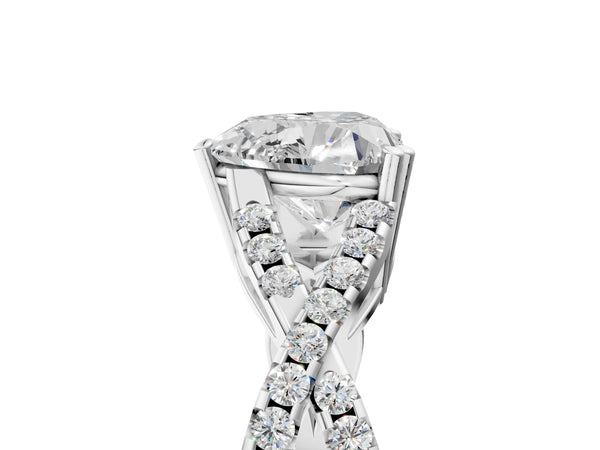 White gold Heart Solitaire Twist Band with Pavé Setting and Four-Prong Setting_77