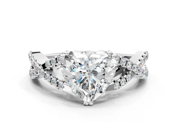 White gold Heart Solitaire Twist Band with Pavé Setting and Four-Prong Setting_78