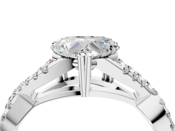 White gold Heart Solitaire Twist Band with Pavé Setting and Four-Prong Setting_88