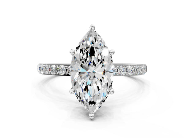 White gold Marquise Cut Diamond Pavé Band Solitaire Ring with Four-Prong Setting_18