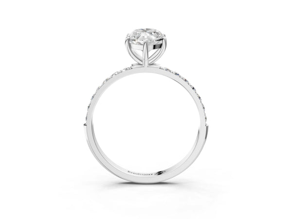 White gold Marquise Cut Diamond Pavé Band Solitaire Ring with Four-Prong Setting_21