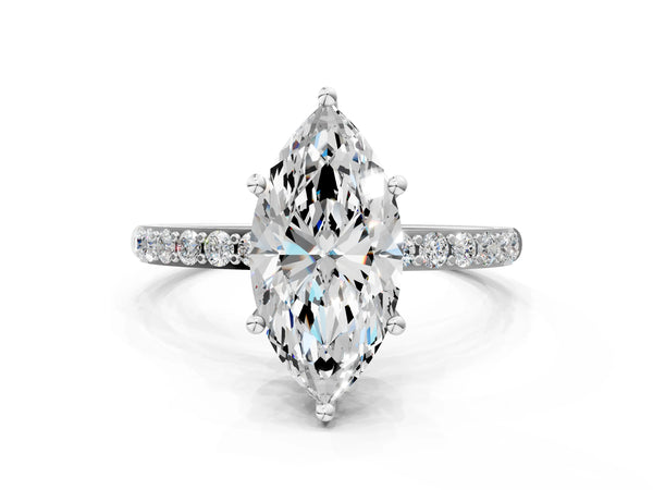 White gold Marquise Cut Diamond Pavé Band Solitaire Ring with Four-Prong Setting_24