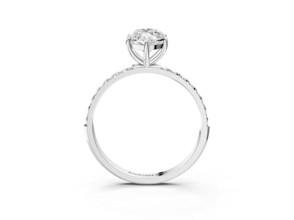 White gold Marquise Cut Diamond Pavé Band Solitaire Ring with Four-Prong Setting_33
