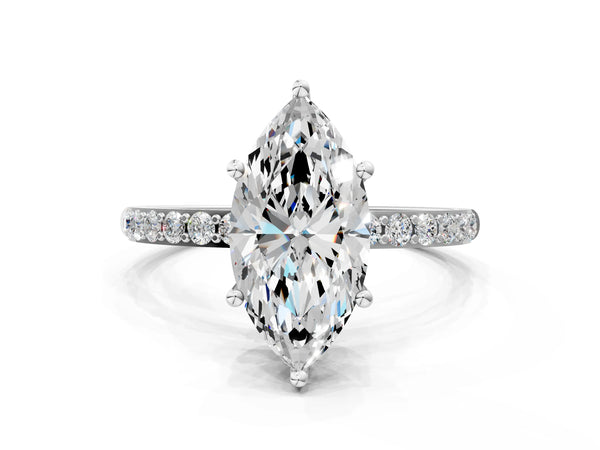 White gold Marquise Cut Diamond Pavé Band Solitaire Ring with Four-Prong Setting_60