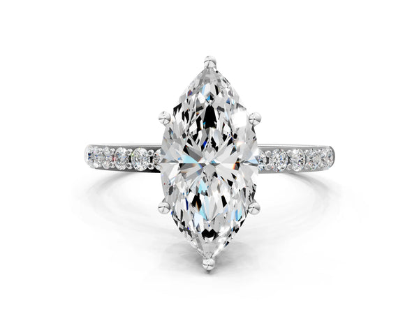 White gold Marquise Cut Diamond Pavé Band Solitaire Ring with Four-Prong Setting_72