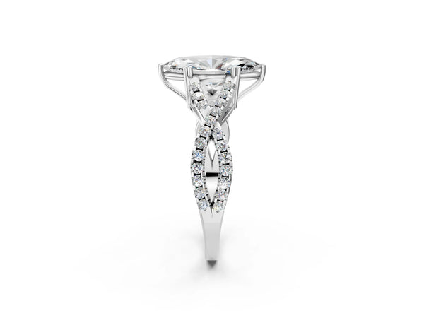 White gold Marquise Solitaire Twist Band with Pavé Setting and Four-Prong Setting_26
