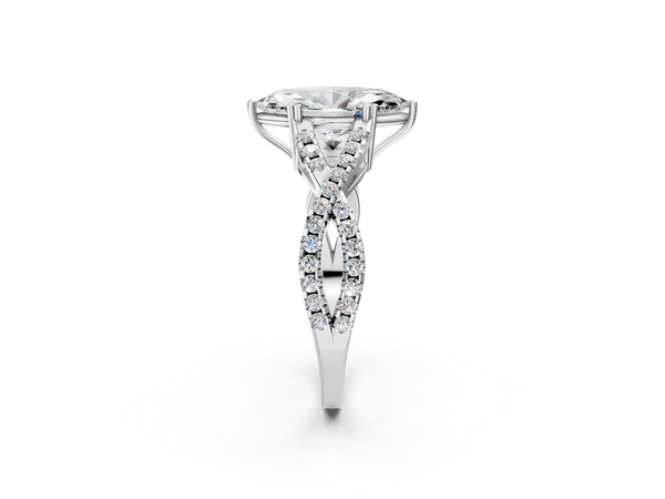 White gold Marquise Solitaire Twist Band with Pavé Setting and Four-Prong Setting_2