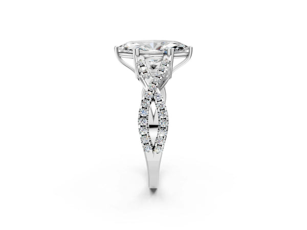 White gold Marquise Solitaire Twist Band with Pavé Setting and Four-Prong Setting_32