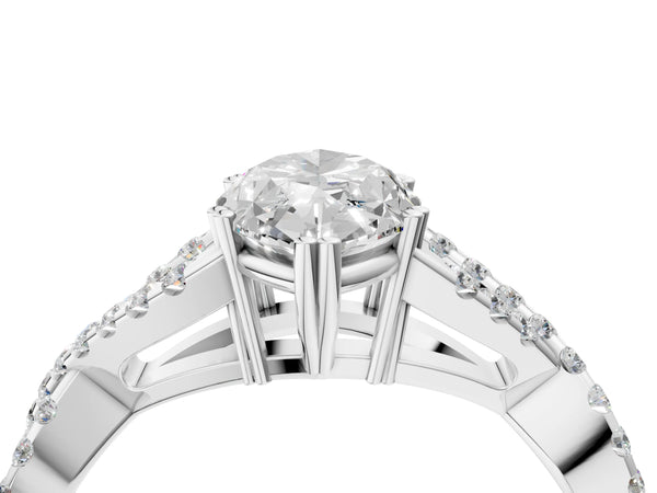 White gold Marquise Solitaire Twist Band with Pavé Setting and Four-Prong Setting_34