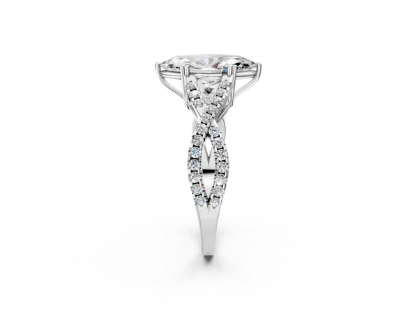 White gold Marquise Solitaire Twist Band with Pavé Setting and Four-Prong Setting_50