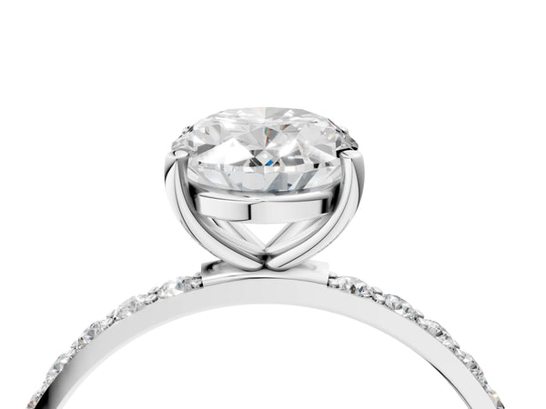 White gold Oval Cut Diamond Pavé Band Solitaire Ring with Four-Prong Setting_40