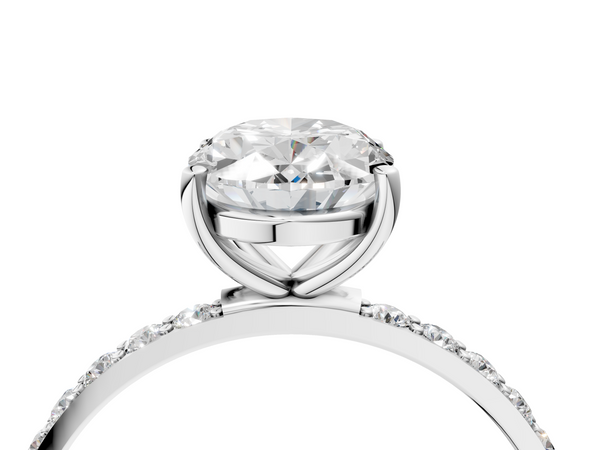 White gold Oval Cut Diamond Pavé Band Solitaire Ring with Four-Prong Setting_4