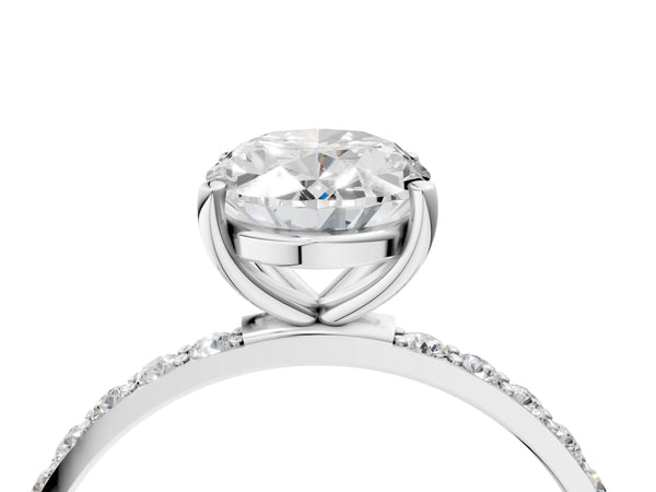 White gold Oval Cut Diamond Pavé Band Solitaire Ring with Four-Prong Setting_64