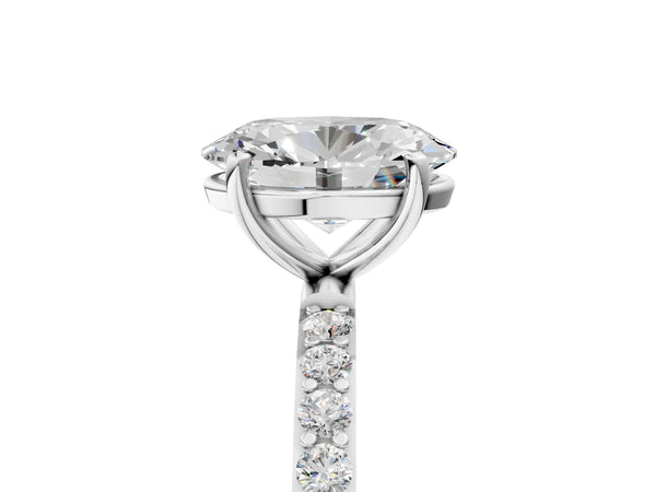 White gold Oval Cut Diamond Pavé Band Solitaire Ring with Four-Prong Setting_77