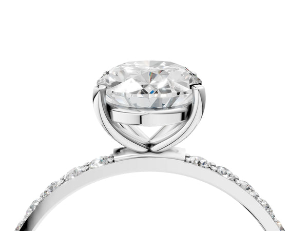 White gold Oval Cut Diamond Pavé Band Solitaire Ring with Four-Prong Setting_88