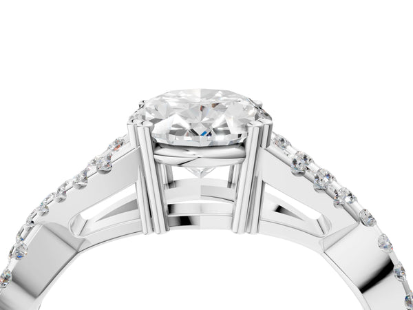 White gold Oval Solitaire Twist Band with Pavé Setting and Four-Prong Setting_22