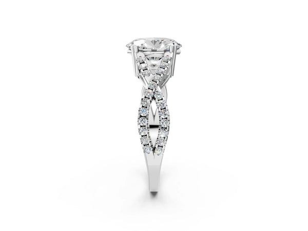 White gold Oval Solitaire Twist Band with Pavé Setting and Four-Prong Setting_32