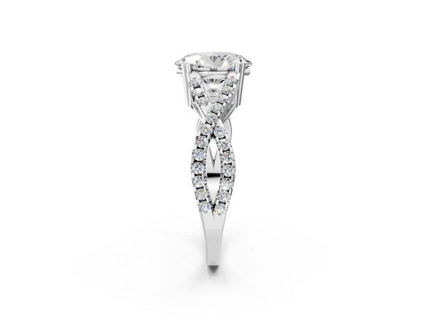 White gold Oval Solitaire Twist Band with Pavé Setting and Four-Prong Setting_38
