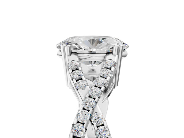 White gold Oval Solitaire Twist Band with Pavé Setting and Four-Prong Setting_41