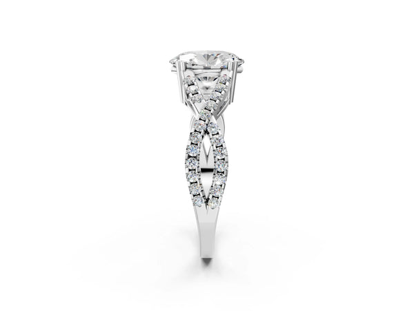 White gold Oval Solitaire Twist Band with Pavé Setting and Four-Prong Setting_44