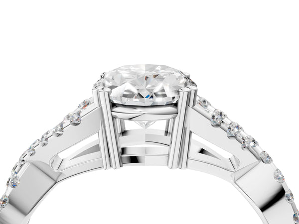 White gold Oval Solitaire Twist Band with Pavé Setting and Four-Prong Setting_52