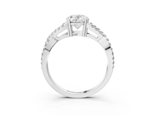 White gold Oval Solitaire Twist Band with Pavé Setting and Four-Prong Setting_63