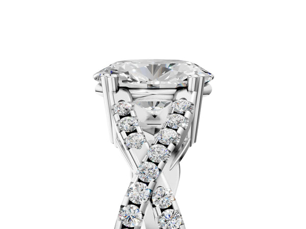 White gold Oval Solitaire Twist Band with Pavé Setting and Four-Prong Setting_65