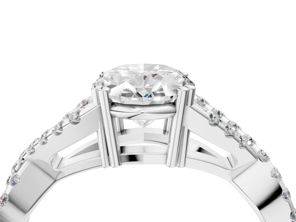White gold Oval Solitaire Twist Band with Pavé Setting and Four-Prong Setting_70