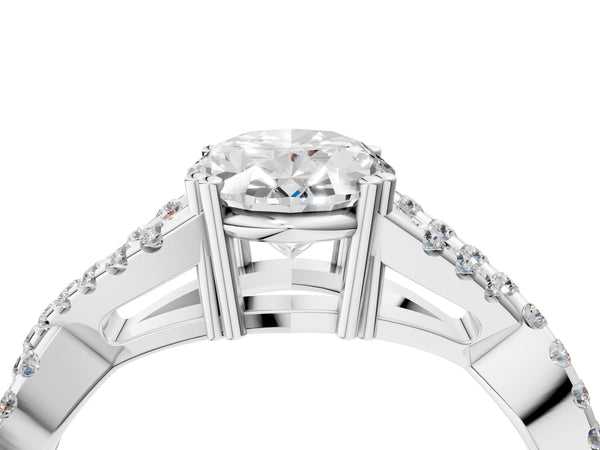 White gold Oval Solitaire Twist Band with Pavé Setting and Four-Prong Setting_82