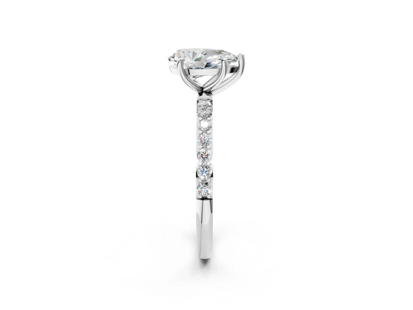 White gold Pear Cut Diamond Pavé Band Solitaire Ring with Four-Prong Setting_14
