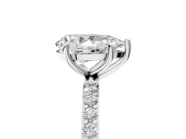White gold Pear Cut Diamond Pavé Band Solitaire Ring with Four-Prong Setting_47