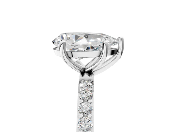 White gold Pear Cut Diamond Pavé Band Solitaire Ring with Four-Prong Setting_65