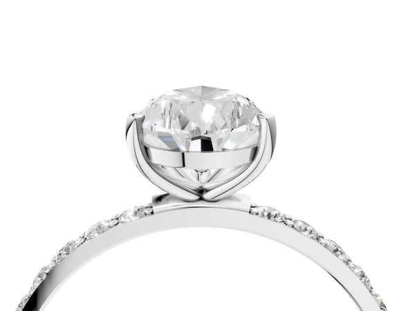 White gold Pear Cut Diamond Pavé Band Solitaire Ring with Four-Prong Setting_70