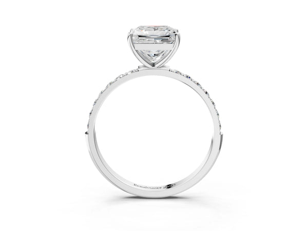 White gold Princess Cut Diamond Pavé Band Solitaire Ring with Four-Prong Setting_105