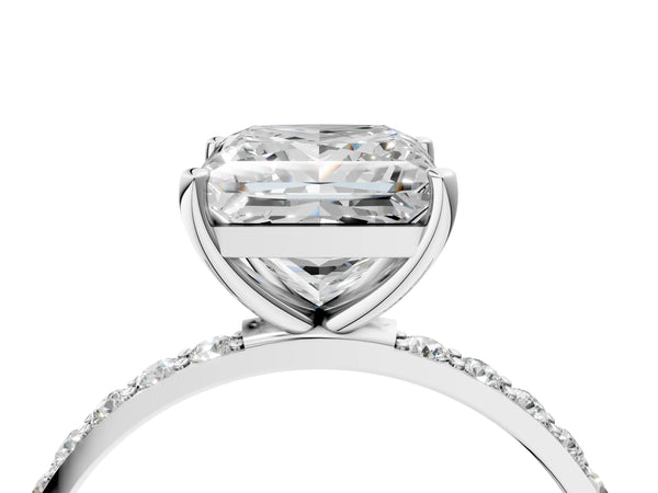 White gold Princess Cut Diamond Pavé Band Solitaire Ring with Four-Prong Setting_112
