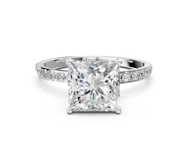 White gold Princess Cut Diamond Pavé Band Solitaire Ring with Four-Prong Setting_24