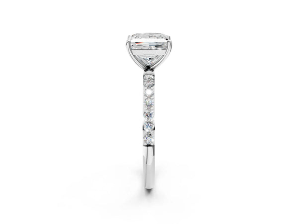 White gold Princess Cut Diamond Pavé Band Solitaire Ring with Four-Prong Setting_26