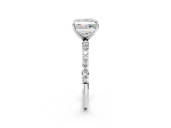 White gold Princess Cut Diamond Pavé Band Solitaire Ring with Four-Prong Setting_32