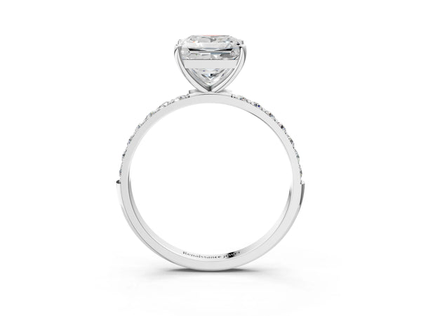 White gold Princess Cut Diamond Pavé Band Solitaire Ring with Four-Prong Setting_57
