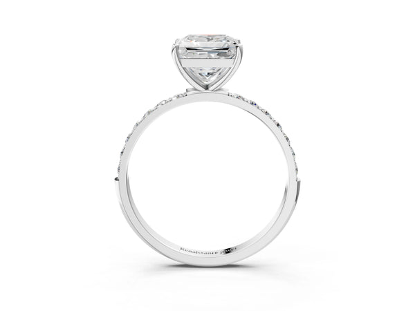 White gold Princess Cut Diamond Pavé Band Solitaire Ring with Four-Prong Setting_75